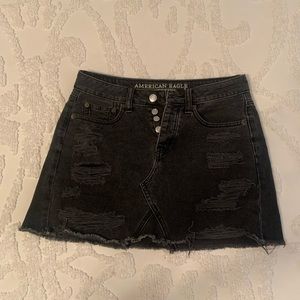American Eagle Black Denim Distressed Mini Skirt